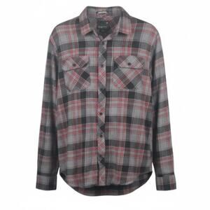Tavik Vincent Plaid Flannel Button Up Shirt Red Black Grey Large